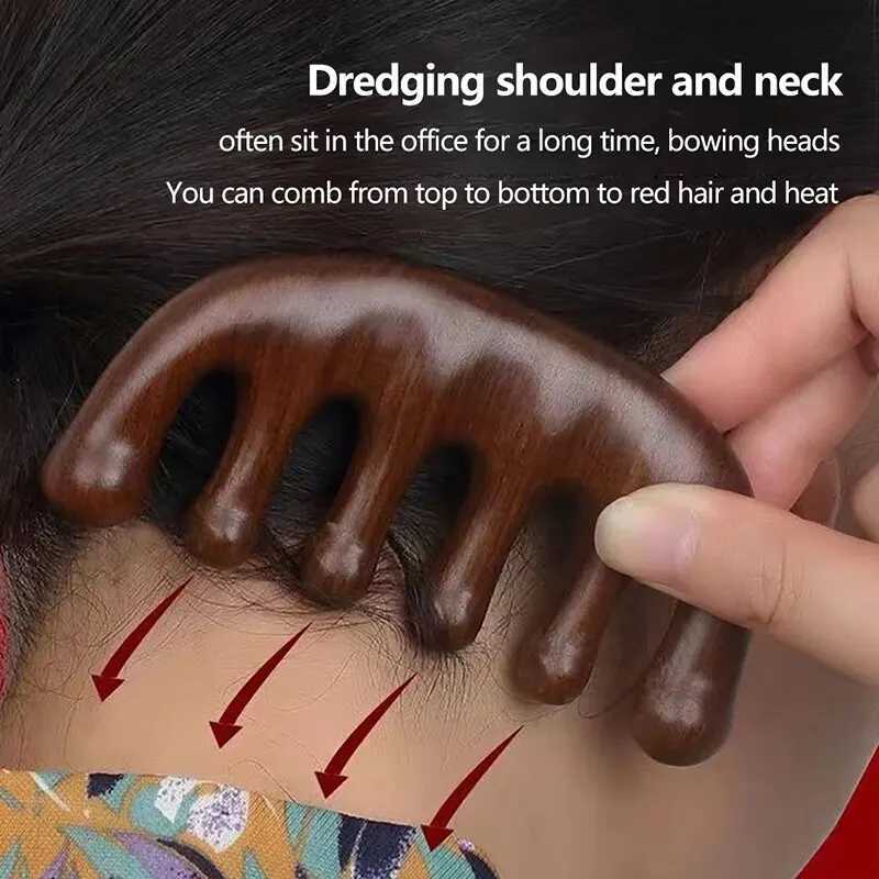 Meridian massage comb five tooth handleless wooden dot top comb wide tooth sandalwood comb massage tool W241112