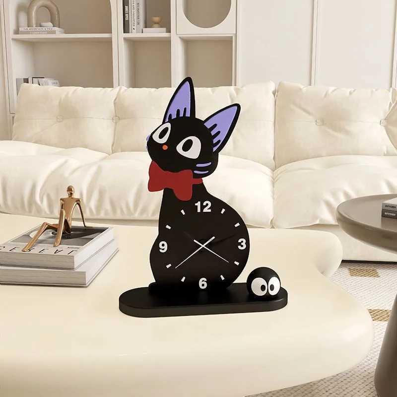 Wall Clocks Black Cat Desk Clock Wooden Clock Kikis Cartoon Cute Animal Creative Ornament Entrance Living Room Bedroom Desktop Home Decor J241112