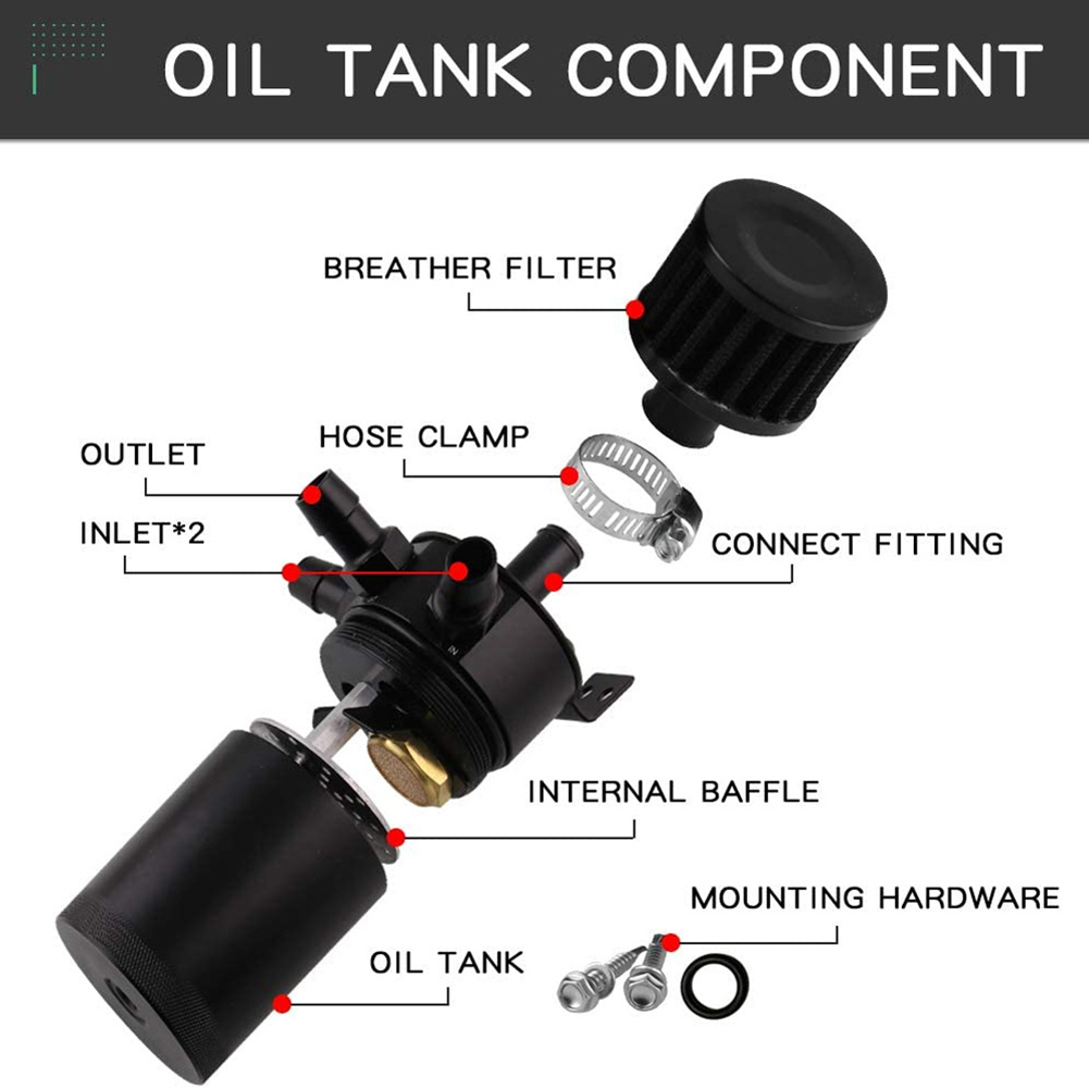 Universal Car Baffled Oil Catch Can Tank Aluminum Alloy Reservoir Separator 2/3 Port Fluid Filter Cylinder Breather Separator