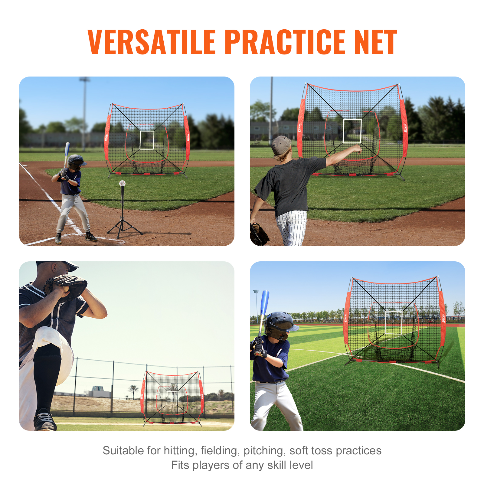 VEVOR 7x7 ft Baseball Softball Practice Net for Hitting Catching Pitching Baseball Equipment Training Aids With Strike Zone