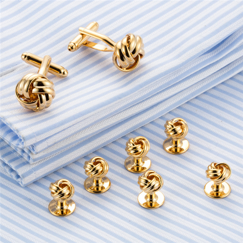 8 Pcs/set Twisted Cufflinks for Mens 18k Gold Plated Tuxedo Shirt Studs Buttons Cuff Links Wedding Brand Man Top Gifts Z438