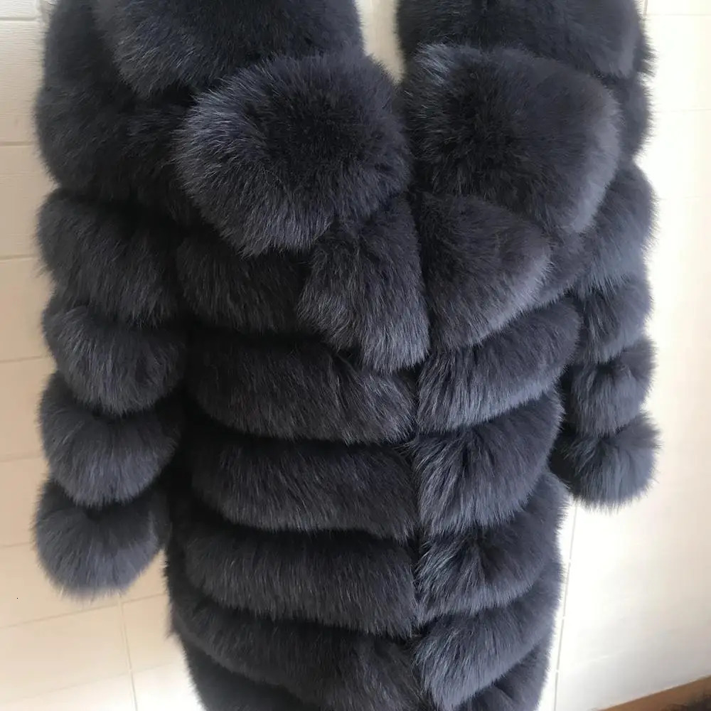 70cm Women Warm Real Fur Coat Short Winter Jacket Outerwear Natural Blue Coats for Promotion 241112