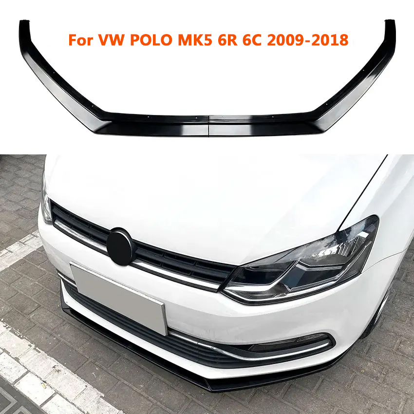 Front Bumper Spoiler Lip For VW POLO 5 6R 6C 2009-2018 Glossy Black Car Lower Blade Guard Plate Cover Kit Splitter