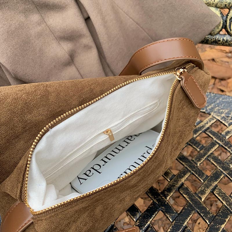 Vintage Brown Suede Crossbody Shoulder Bags For Women Designer Nubuck Leather Tote Handbags Female Casual Travel Purse Sling Bag
