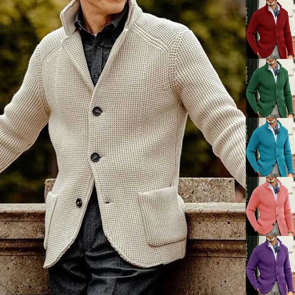 Autumn coat long Sve pocket casual single chest trend sweater mens stand up collar knitted cardigan wool sweater M241111