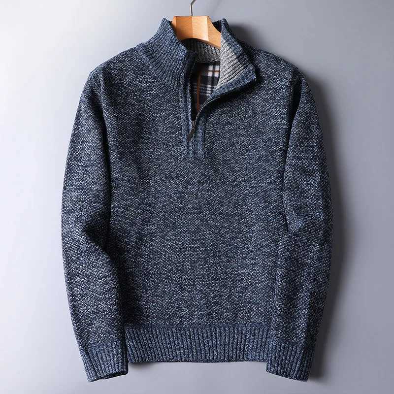 Winter mens thick wool sweater half zipper turtle neck mens high-quality ultra-thin knitted ultra-fine wool sweater W2411111