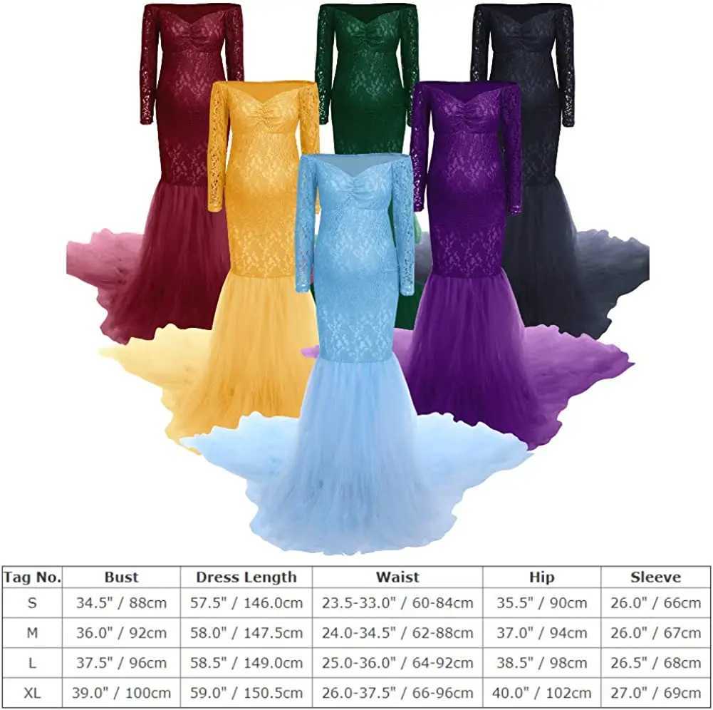 Maternity Dresses Women Long Sleeve Off Shoulder Lace Maternity Dress for Photography Baby Shower with Mermaid Tulle Gown Photoshoot Baby Shower 24412