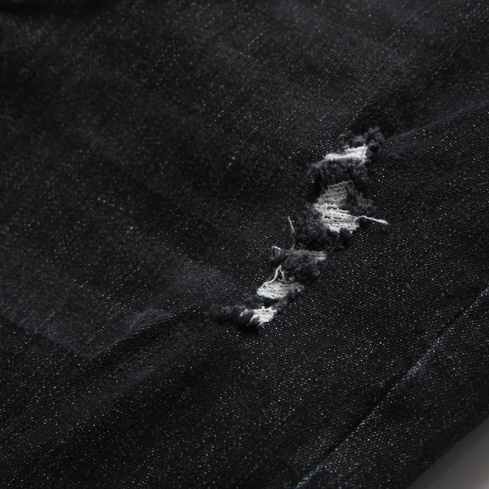 Men Motorcycle Biker Jeans Stylish Ripped Distressed Skinny Pencil Jeans Pants Holes Patch Slim Long Jeans Male Denim Trousers 241112