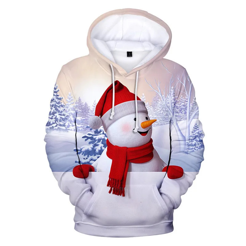 Christmas Style Mens Hooded Sweatshirt Autumn Winter Long Sleeve Snowflakes 3D Print Street Hoodies Tops 6XL Big Size 241111
