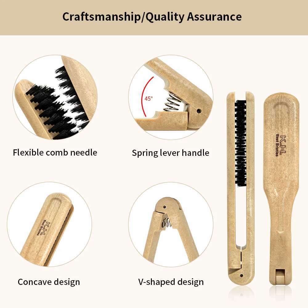 Professional hair salon wooden handle V-shaped straightener comb double brush comb anti-static styling tool W241112