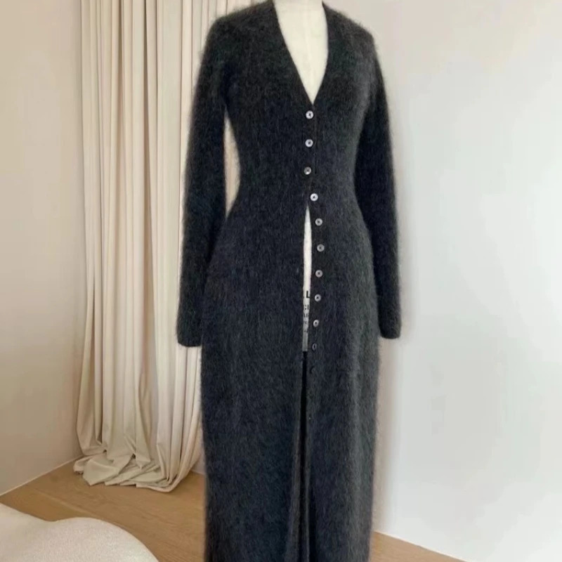 Limiguyue French Long Knit Cardigan Women High-end Mohair Sweater Jacket Fashion Runway V-neck Wool Knitwears Autumn Winter F569 241112