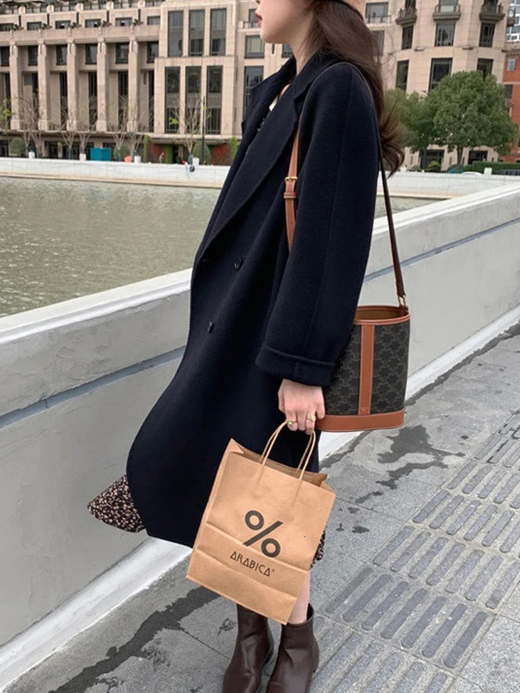 Autumn and winter collar long wool blend jacket elegant wool Abrigos casual loose jacket Casacos top Korean Chamarras jacket 241112