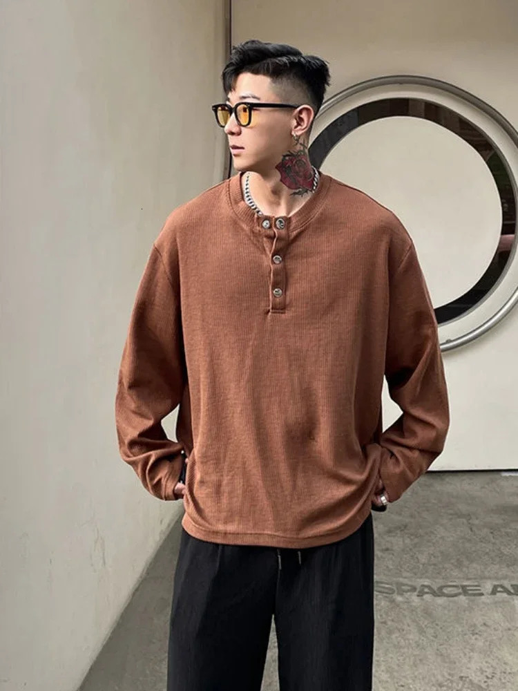 Large Unicolor Mens T-shirt Pocket Pullover Solid Color Mens Top Long Sleeve Top Polyester It Elastic Japanese Y2k 241112