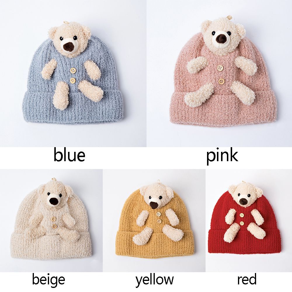 Cute Solid Color Autumn Winter Soft Bonnet Hats Headwear Bear Warm Hat Knitting Cap 22174 5 99394