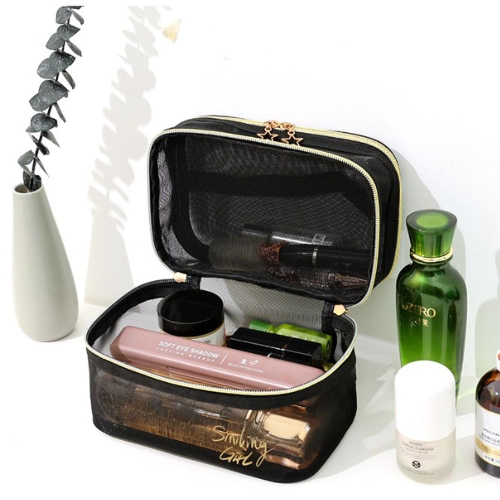 25S new model INS Travel Organizer Wash Pouch Large Capacity Case Double Layer Mesh Storage Perspective Makeup Bag Cosmetic Bags