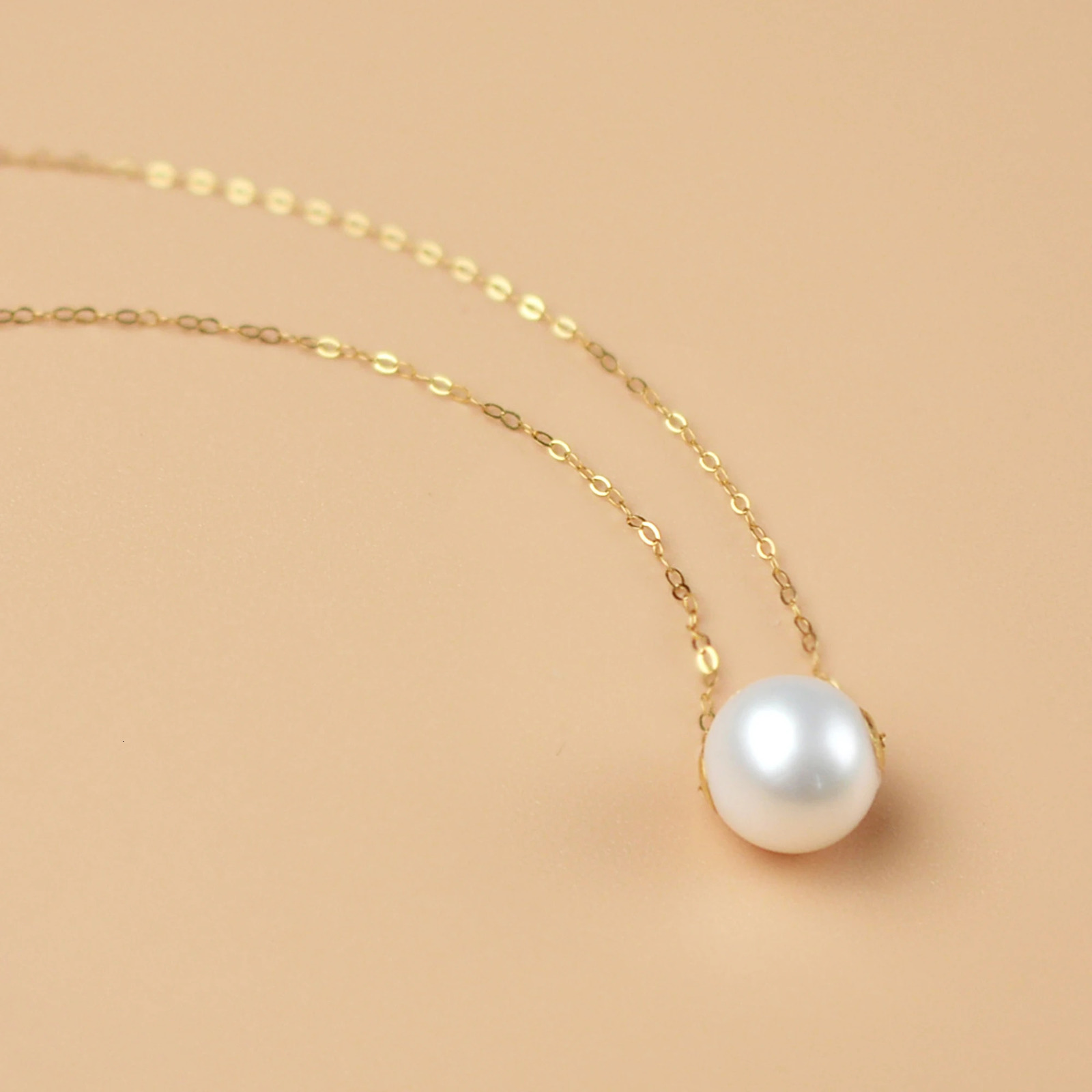 NYMPH 18K Gold Necklace Pendant Round Natural Freshwater Pearl AU750 White 8-10mm Womens Exquisite Jewelry Gift 241112