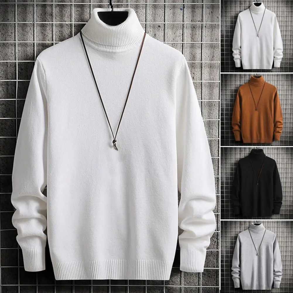Mens autumn and winter bottom sweater turtle neck long sleeved knitted top ultra-thin fit wool lining lapel jumper W2411111