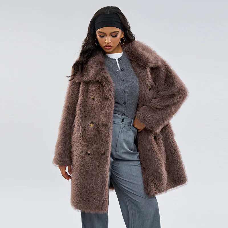 Long fur coat winter style temperament coffee color series long fur fur coat 241112