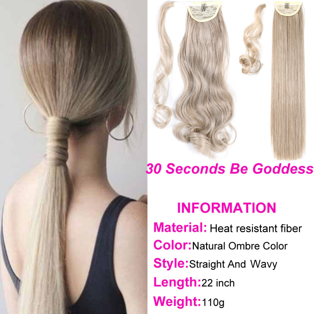 Mtmei Hair Long Straight Clip in Ponytail Hair Extensions Wrap Around Synthetic Ponytail Fake Hair For Women Pony Tail Blonde