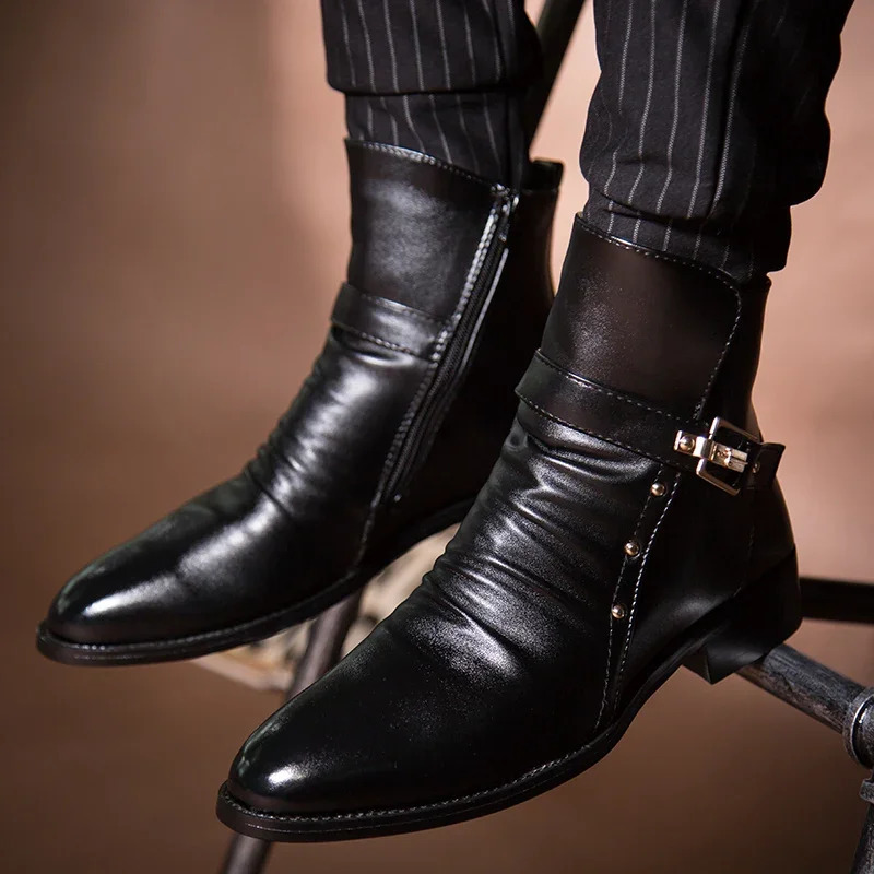 Man Shoes Waterproof Fashion Boots for Men Leather Black Retro Vintage Sale Low Price In Promotion Casual High Quality Y2k 241112