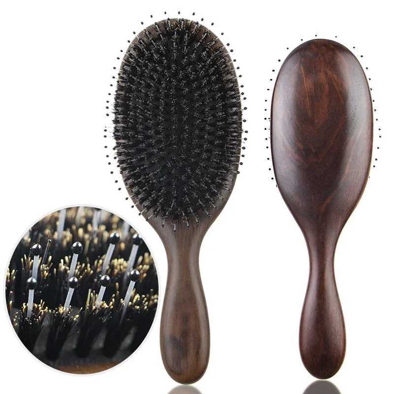 Wooden massage hair brush hair comb for hair dry hair brush wet chamfering wooden comb womens hair beauty care paddle pad massage brush W241112