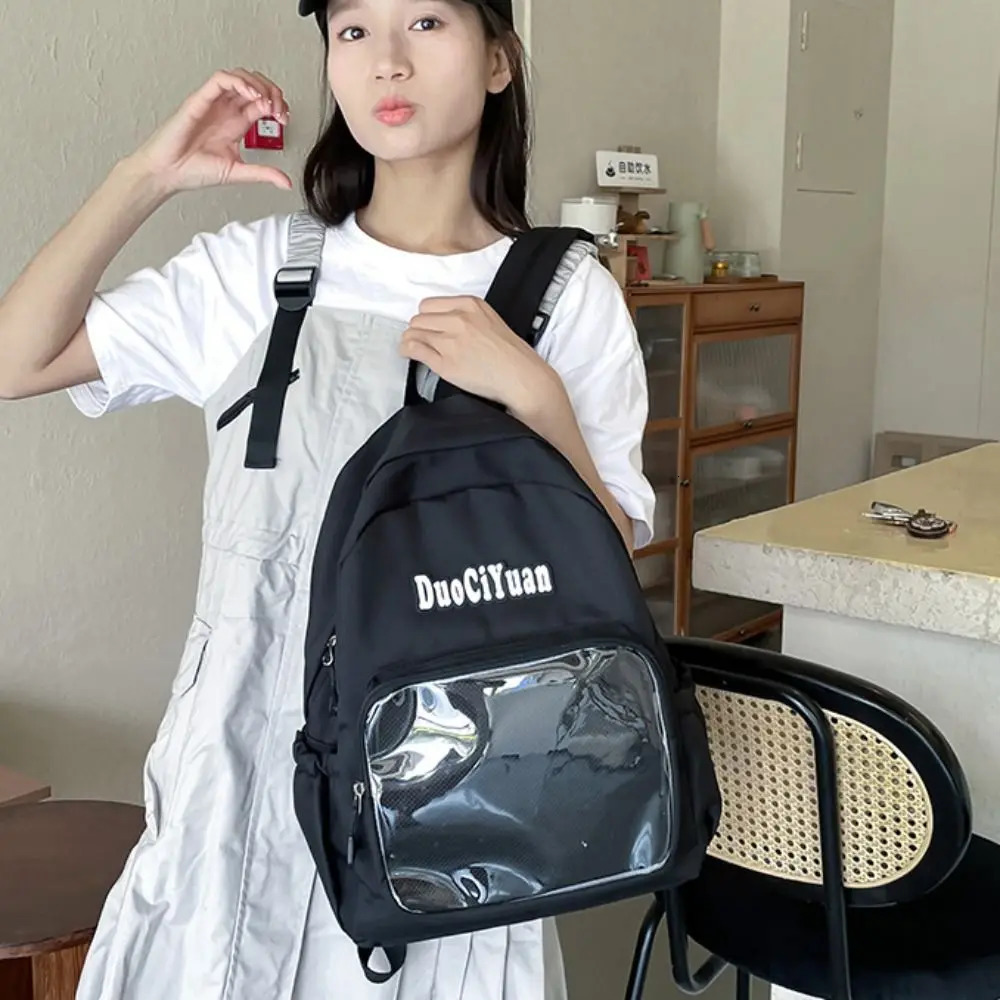 Fashion Nylon Jk Transparent Backpack Large Capacity Solid Color Pocket Itabag Y2k Simple Korean School Bag for 241111