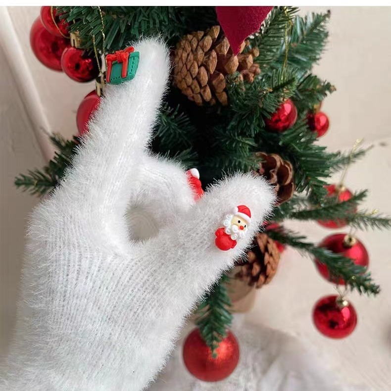 Costume Accessories Knitted Warmth Christmas Gift Full Finger Plush Couple Santa Claus Finger Gloves