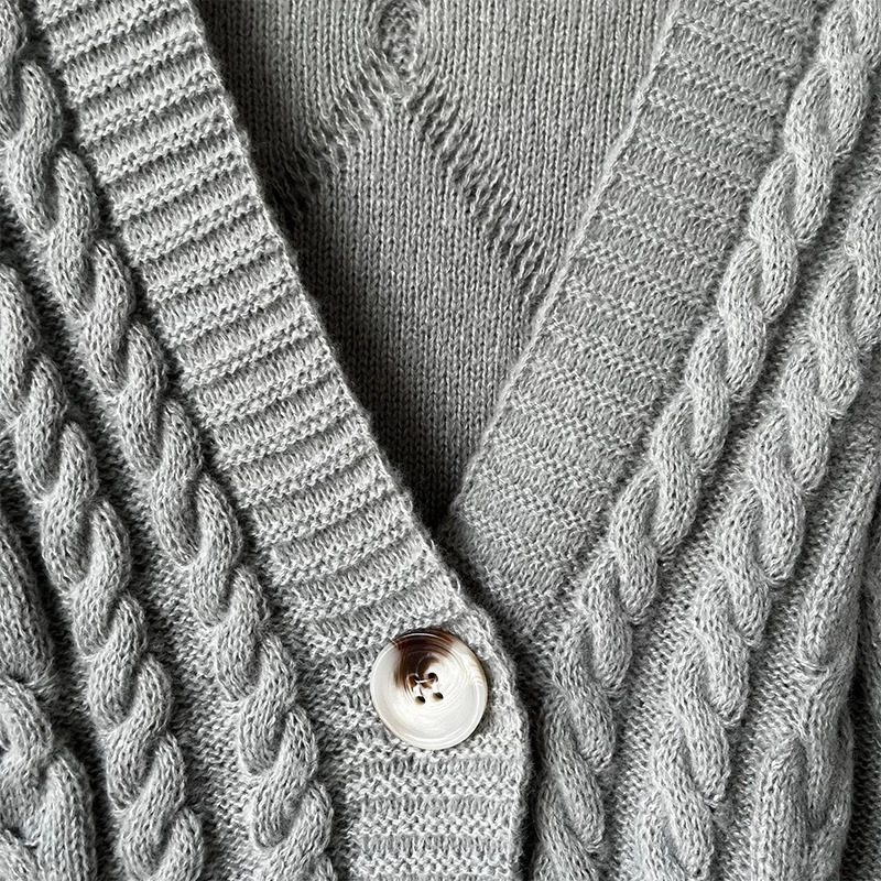 Warm Vneck Long Sleeve Knitted Cardigan Autumn Winter Solid Casual TTPD Sweater Coat 241108