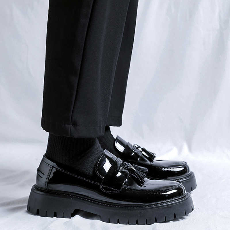Men Dress Shoes British Small Leather Shoes For Men Thick Soled Casual Shoes Korean Style Tassel One Foot Off Formal Casual Height Hairstylist Mens Sh
