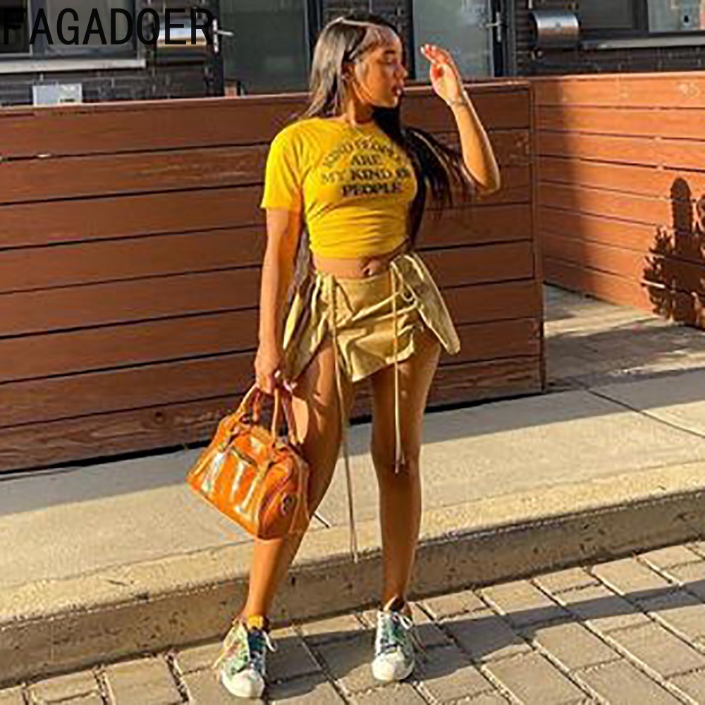 FAGADOER Y2k Pleated Mini Skirt Women 2023 INS Hotsweet Streetwear High Waist Irregular Drawstring Zipper Sexy Pleated Skirt b17f2