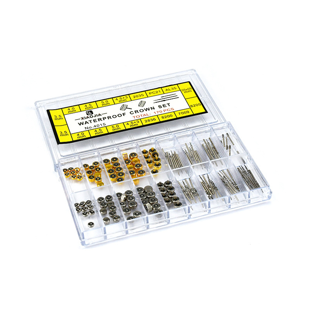 170Pcs/Box Watch Crown Parts Replacement Assorted Dome Flat Head Watch Accessories Repair Tool Kit Accessories Tool Kits