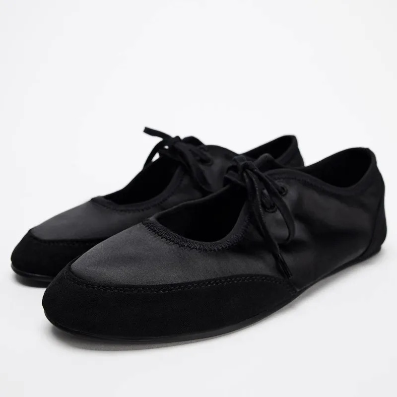 2024 er Womens Ballet Apartment Soft Leather Fashion Shallow Round Toes Autumn Daily Womens Shoes Lace Casual Shoes 241111