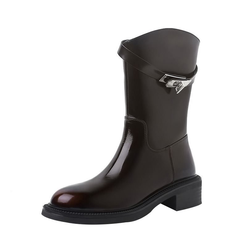 Women's Boots: Stylish 2024 Short Chunky Heel Casual Versatile Boots, Black or Brown, Free Shipping 4fc1