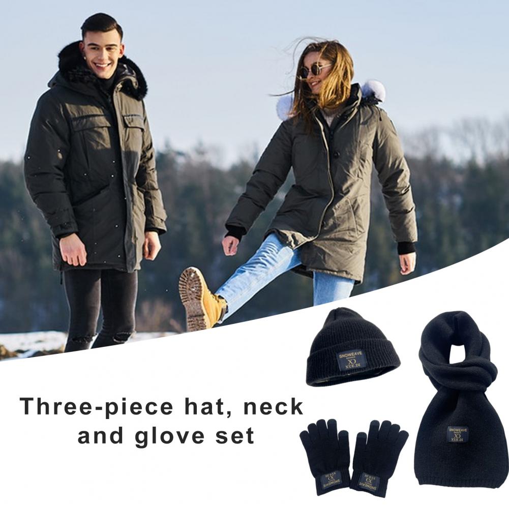 Scarf Cozy Winter Hat Set Beanie Hat Scarf Gloves Set Thick Warm Knitted Accessories for Outdoor Activities Windproof Neck smile