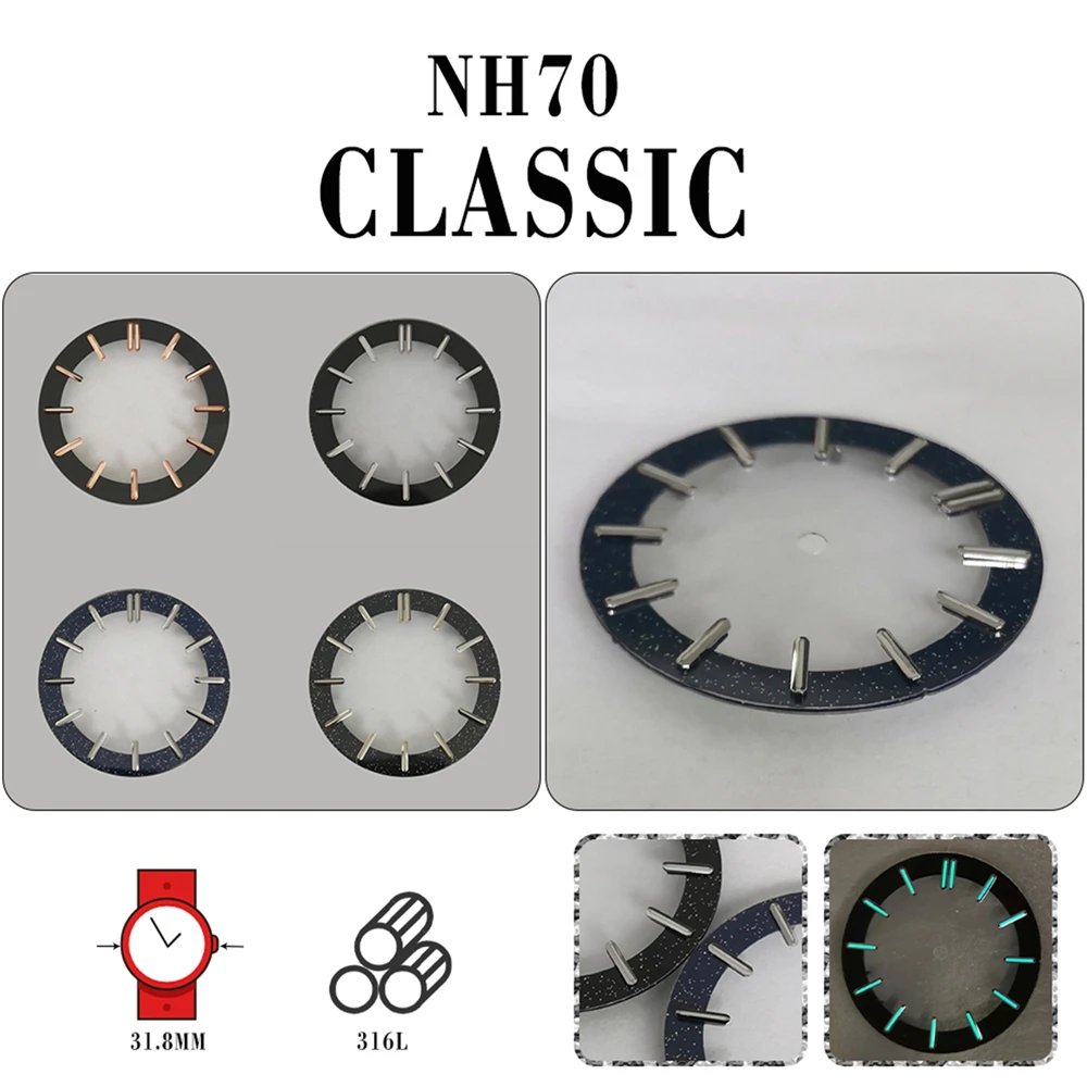 Green Luminous Dial 31.8mm Watch Dial for NH70 Movement Modified Watch Face Replacement Parts Accessories