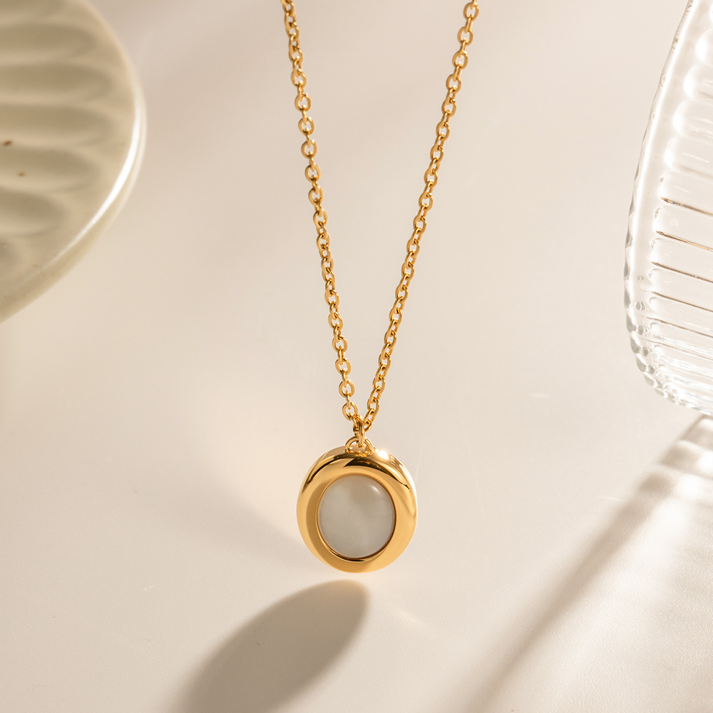 Oval Natural Opal Pendant Necklace for Women Plated 18k Gold Stainless Steel Designer Jewelry Free Shipping Wholesale