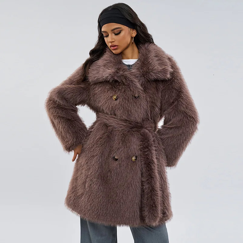 Long fur coat winter style temperament coffee color series long fur fur coat 241112