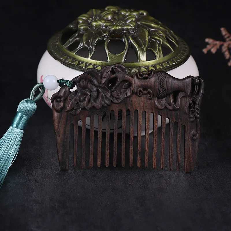 Mini Sandalwood Single sided Carving Comb Anti static Knotless Comb with tassel Forming Tool Animal Carving Wooden Comb W241112