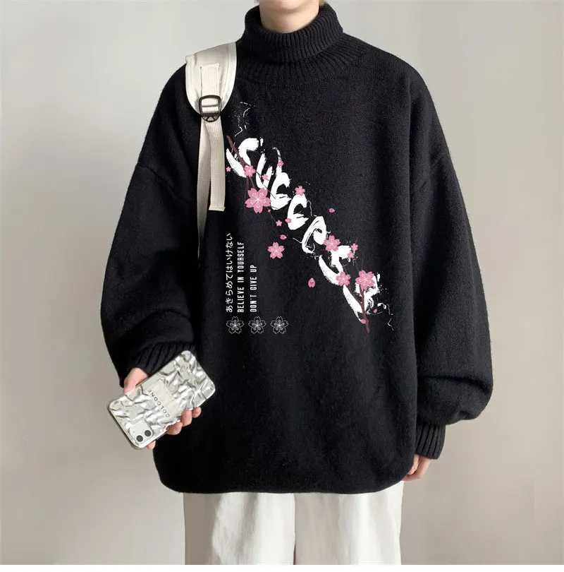 New Turtle Neck Sweater Series Long Sleeve Thick Wool Winter Warmth Youth Oversized Size with Pattern 3 Styles Pulling Flower W2411111