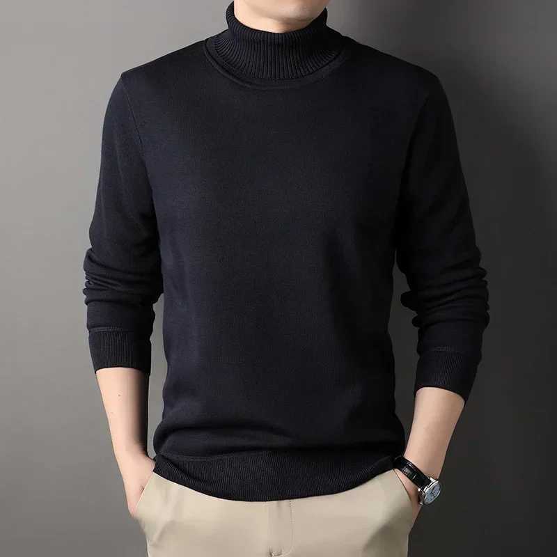 Mens Turtleneck Velvet Knitted Sweater Winter Autumn Long Sleeve Mens Warm Pull Bottom Sweater Ultra Thin Slim Solid Mens Clothing W2411111