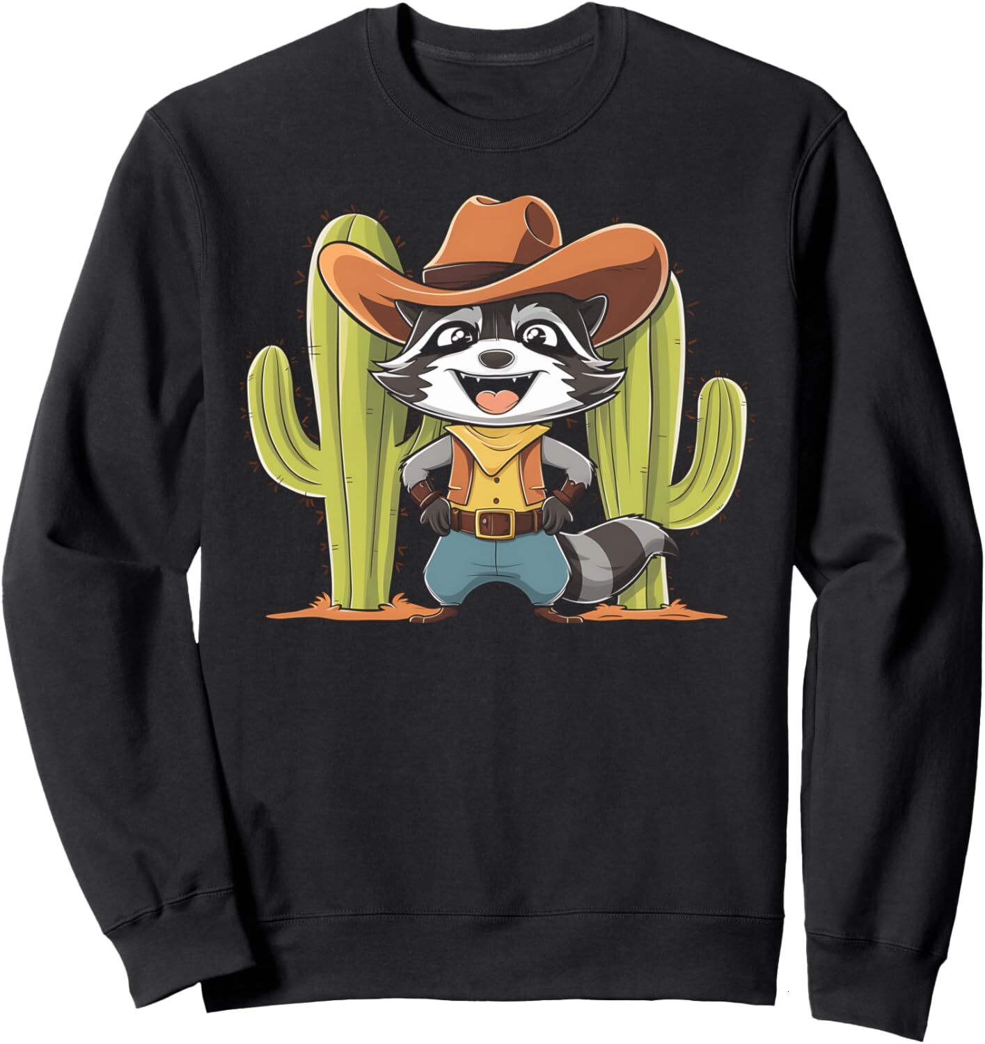 Long Sleeve Shirts for Men sweatshirt Raccoon Cowboy Cactus Desert Southwest Funny Graphic Sweatshirt T shirt Tee Streetwear Casual tops clothes