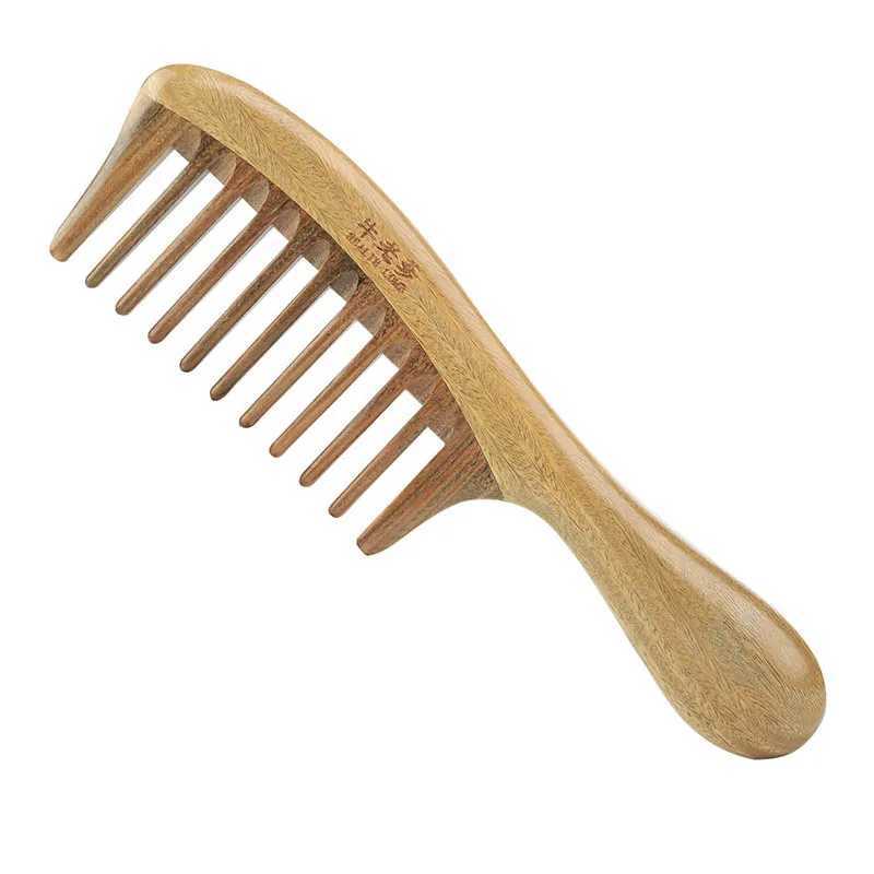 Handmade natural green sandalwood hair brush wooden comb anti static fragrance deodorizer wide tooth piece W241112