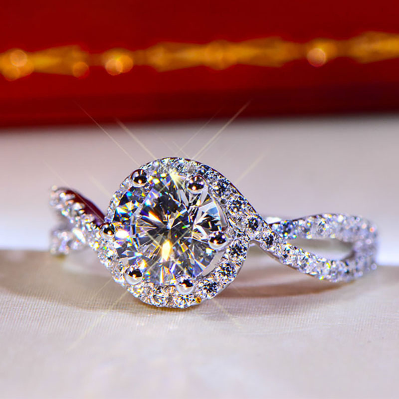 Solitaire ring classic design geometric diamond ring wedding wear inlaid zircon ring 925 sterling silver white crystal ring luxury jewelry