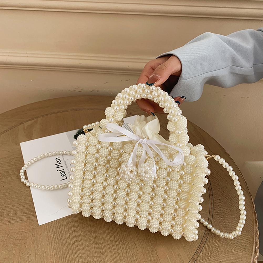 2023 New Korean Handmade Beaded Pearl Bag Woven Small Coin Phone Purses Shoulder Bag Female Evening Clutch Crossbody Tote Bags