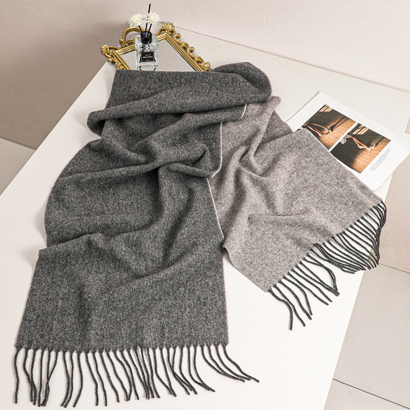 Double Sides 100% Wool Scarf With Tassel Women Winter Warm Soft Cashmere Pashmina Scarves Shawl Bufandas Double Colors 2023 e0c91