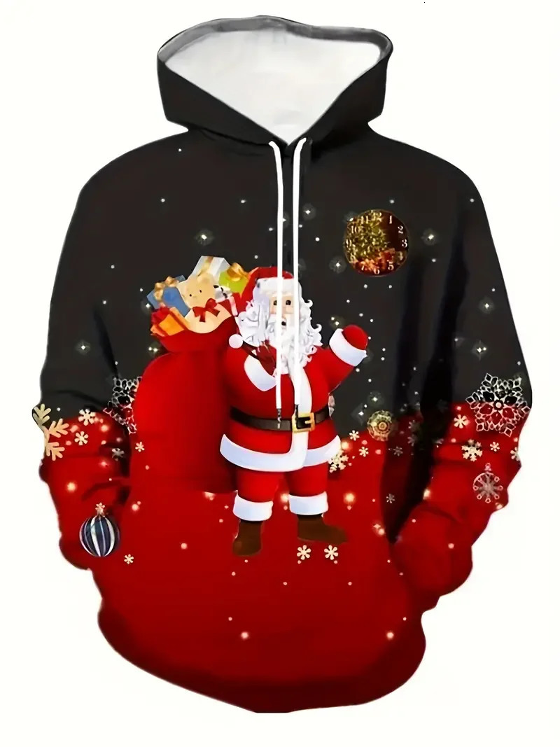 Funny Christmas Mens Hoodies Santa Claus Print Causal Sweatshirt For Men Hooded Shirt Casual Pullover Clothes Clothing 241111