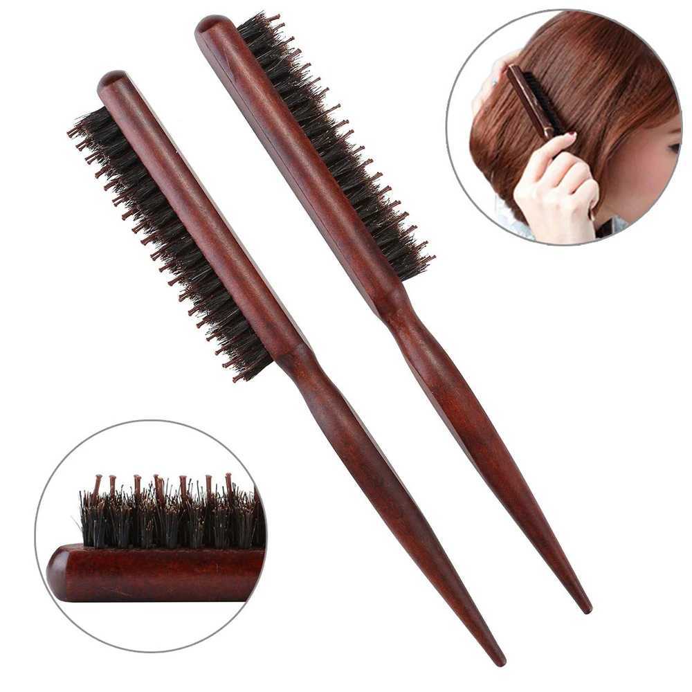Pig mane teasing brush suitable for women professional hair combing brush with tail wood handle chamfering making hair smooth and styling tool W241112