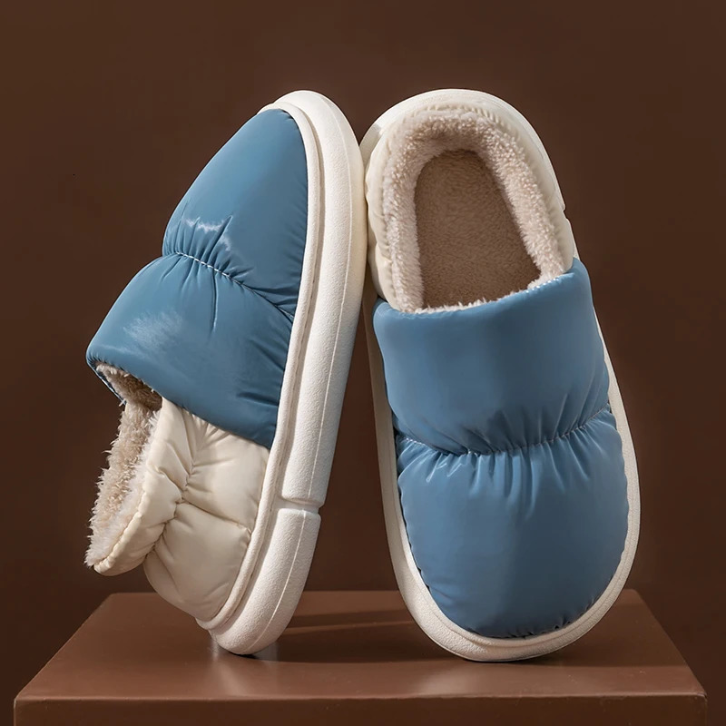 Fashion Winter Mens Waterproof Cloth Non-slip Slides Cover Heel Warm Plush Slippers Male Soft Sole Home Casual Cotton Shoes 241112