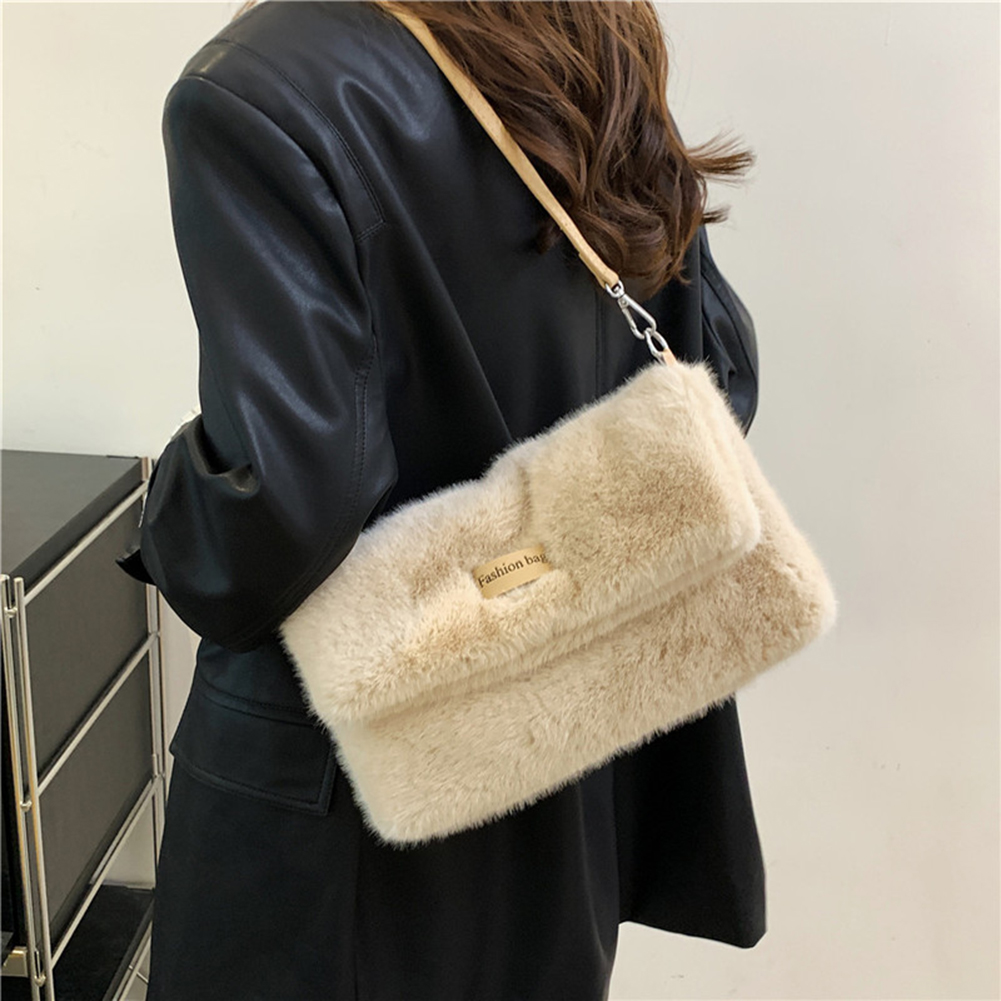 Women Plush Crossbody Bag Adjustable Strap Fluffy Tote Handbag Versatile Furry Shoulder Bag Square Hobo Bag Winter Dating Purse