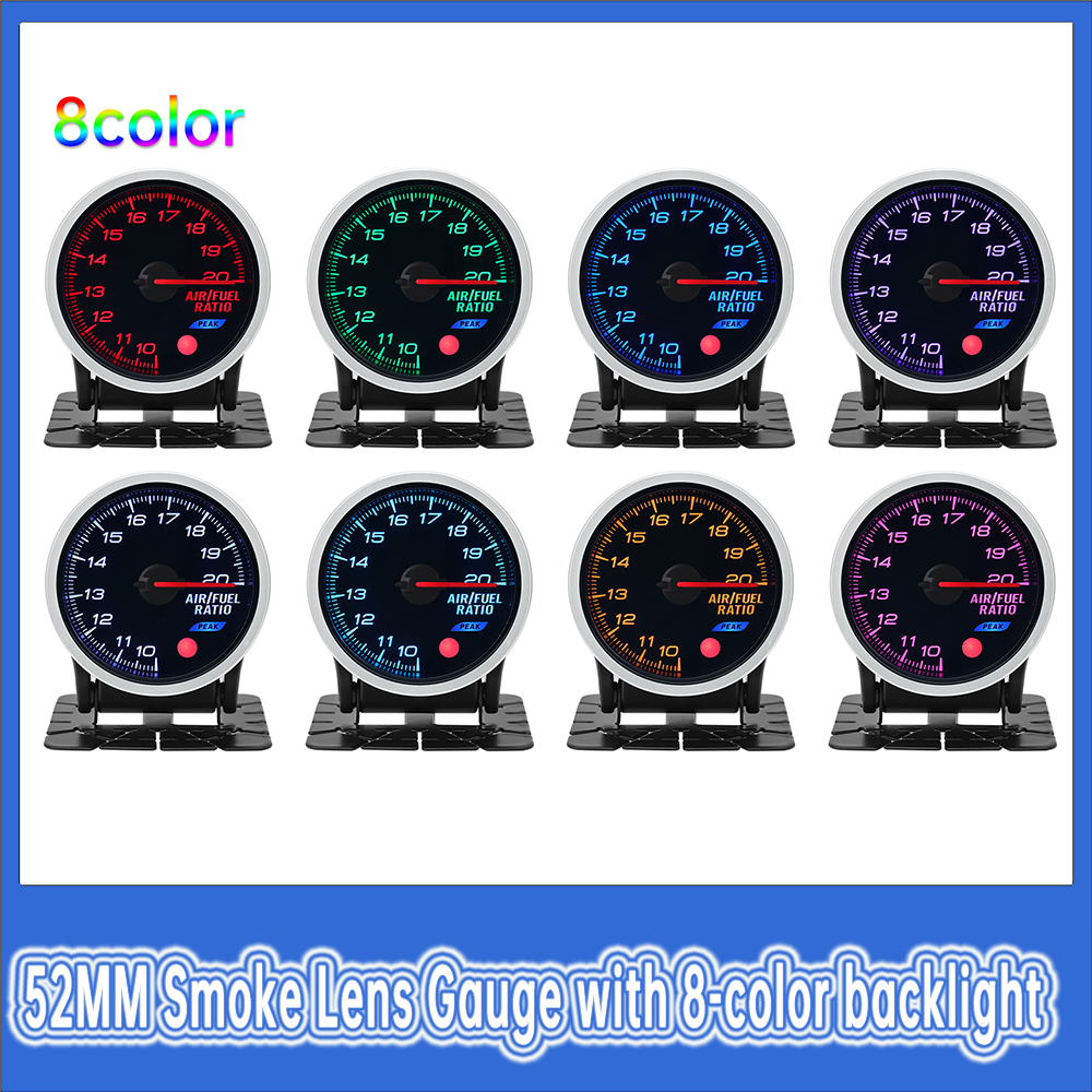 52MM Lens Gauge 8-color Backlight RPM Tachometer Water Oil Temperature Turbo Boost Meter with Stepper